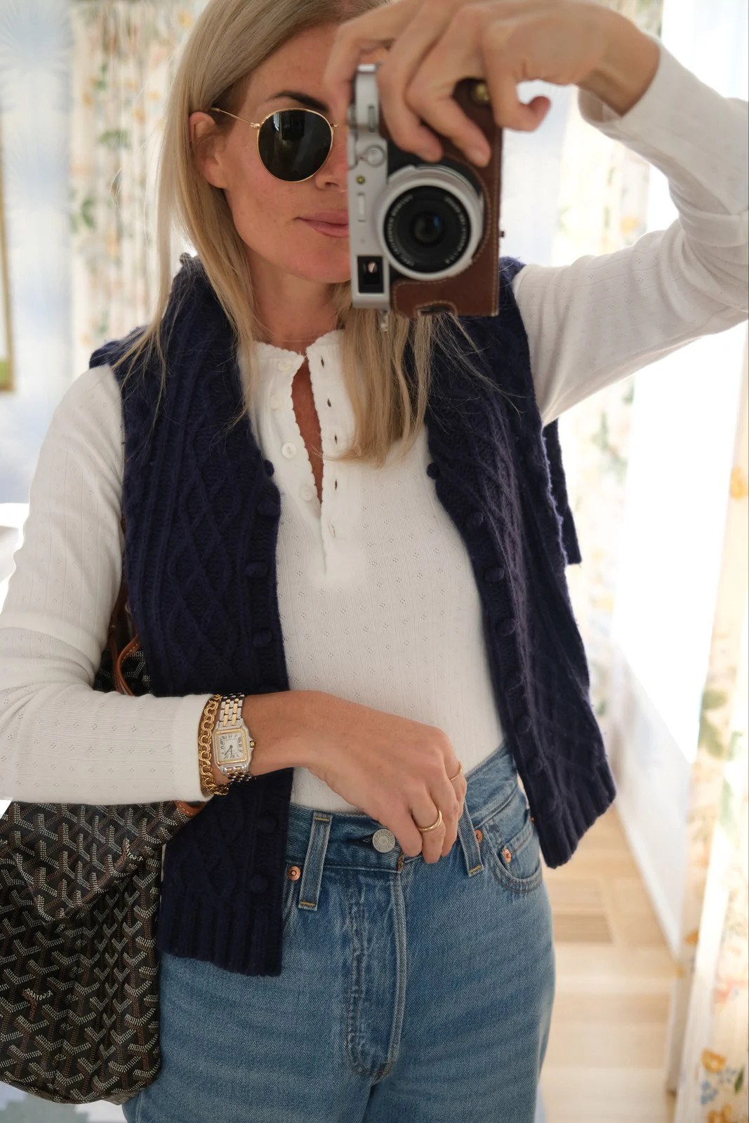 Pointelle Long Sleeve Henley - White | Marea