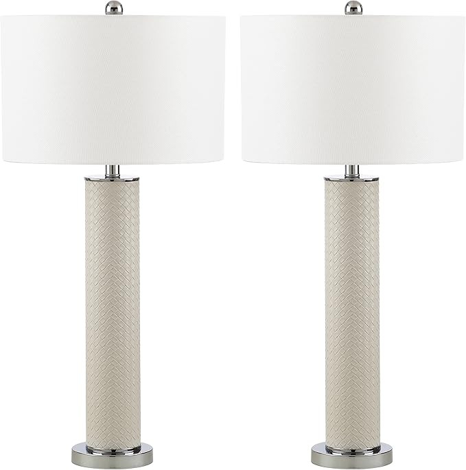 SAFAVIEH Lighting Collection Ollie Modern Contemporary Cream Faux Woven Leather 32-inch Bedroom L... | Amazon (US)