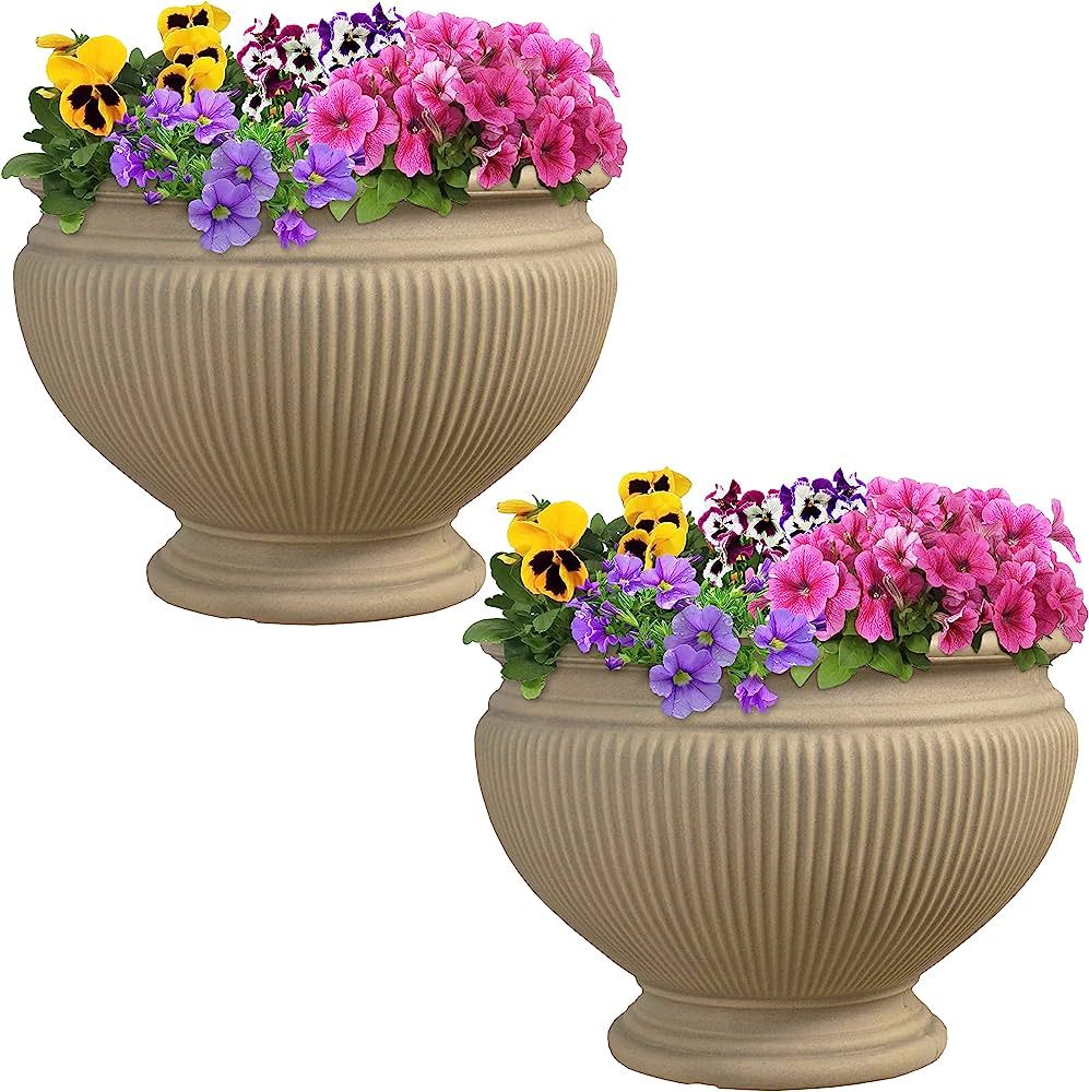 Sunnydaze Elizabeth Ribbed Urn Flower Pot Planter, Outdoor/Indoor Unbreakable Double-Walled Polyr... | Amazon (CA)