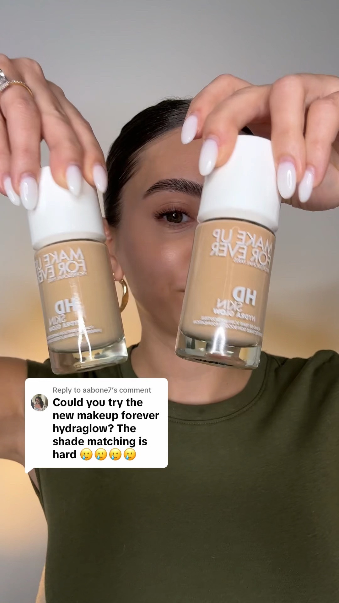 Testing foundations in my light olive skin, swatching 2 shades of the @makeupforever hydraglow foundation to see which one looks the best on my skin. Which shade do you like better? 🫒👀 #foundation
#swatchingmakeup #lightolivefoundation #makeupforever 

#LTKBeauty #LTKdayinmylife #LTKgrwm