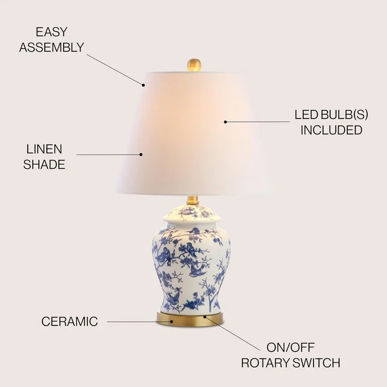 JYL3005A Penelope 22" Chinoiserie LED Table Classic Cottage Bedside Desk Nightstand Lamp for Bedr... | Walmart (US)