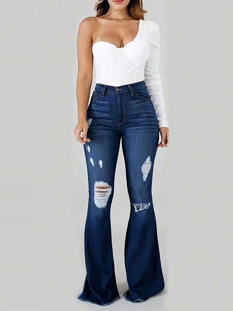 Chicsale women’s high waisted ripped flared jeans | SHEIN