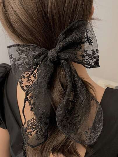1pc Lace Bow Ponytail Holder Hair Clip For Girls Women, Simple And Elegant Hair Accessories SKU: ... | SHEIN