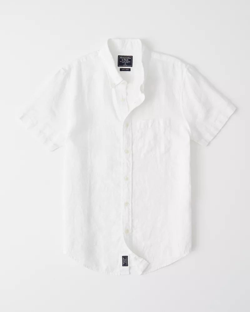 Short-Sleeve Button-Up Linen Shirt | Abercrombie & Fitch US & UK