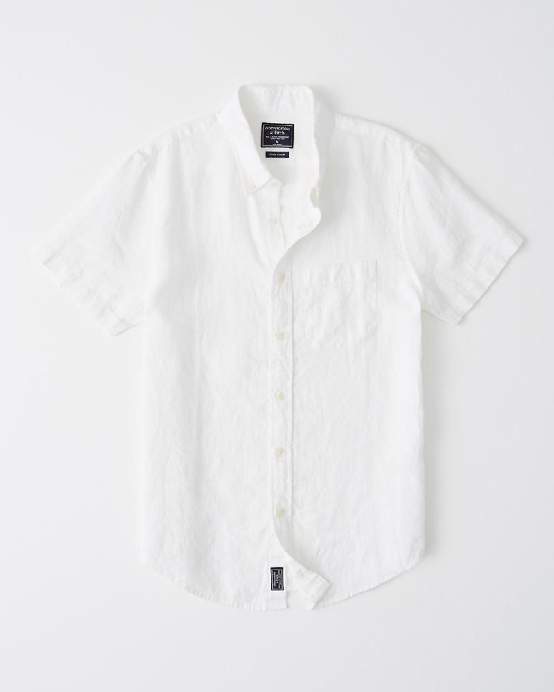Short-Sleeve Button-Up Linen Shirt | Abercrombie & Fitch US & UK