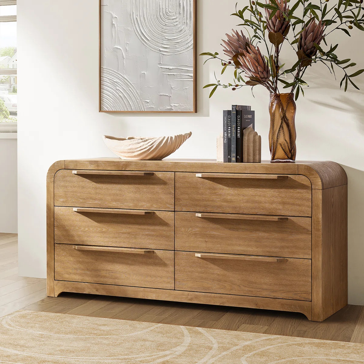 62" W 6-Drawer Solid Wood Double Dresser with Hidden Drawer | Wayfair North America