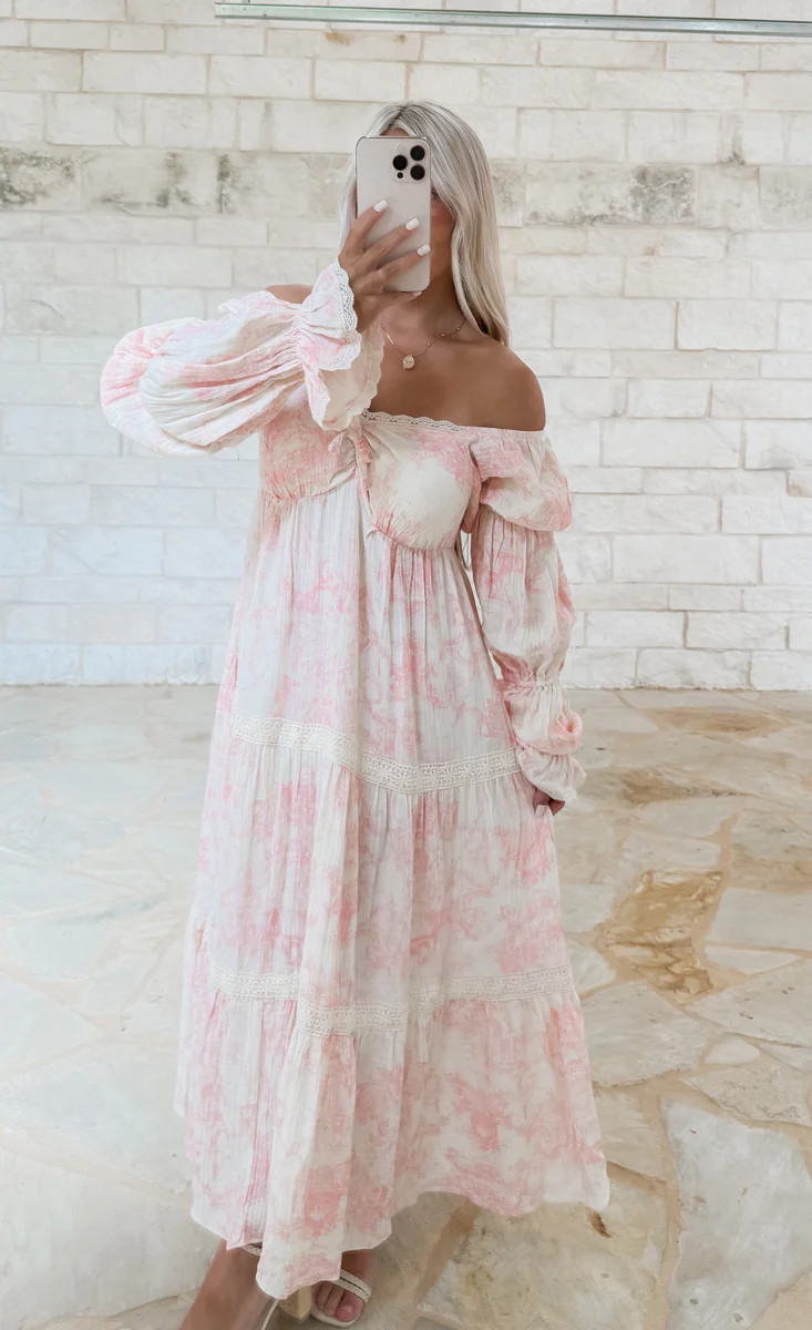Serene Whispers Off The Shoulder Tiered Maxi - Pink | CK Squared Boutique