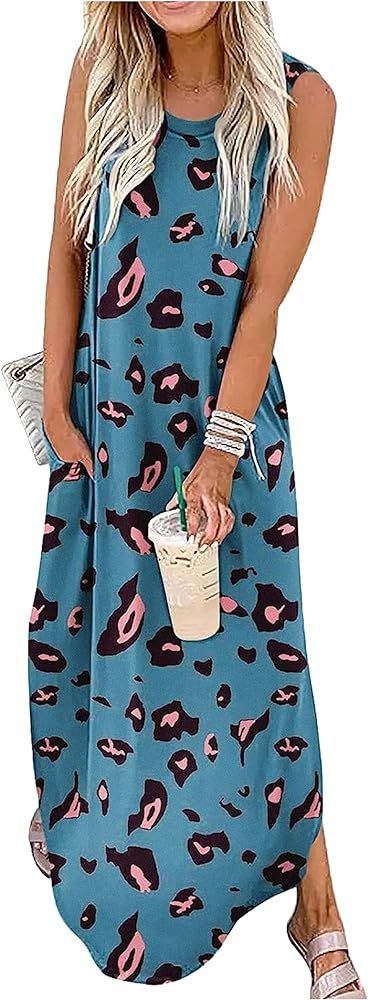 CHUNTIANRAN Women's Maxi Dress Summer Casual Sundress Sleeveless Long Dresses Hawaiian Beach Maxi... | Amazon (US)