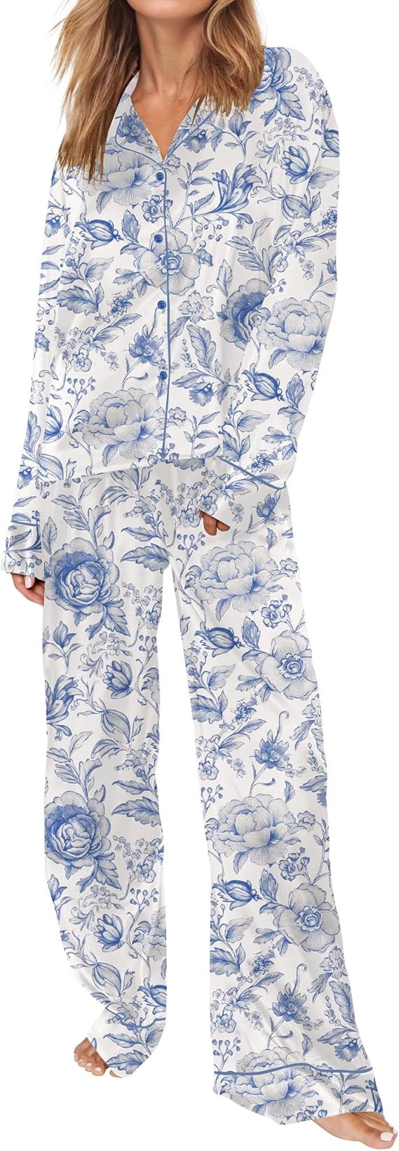 SHESHOW Satin Pajamas for Women Set Long Sleeve Button Down Animal Print Pjs Sets 2 Piece Loungew... | Amazon (US)