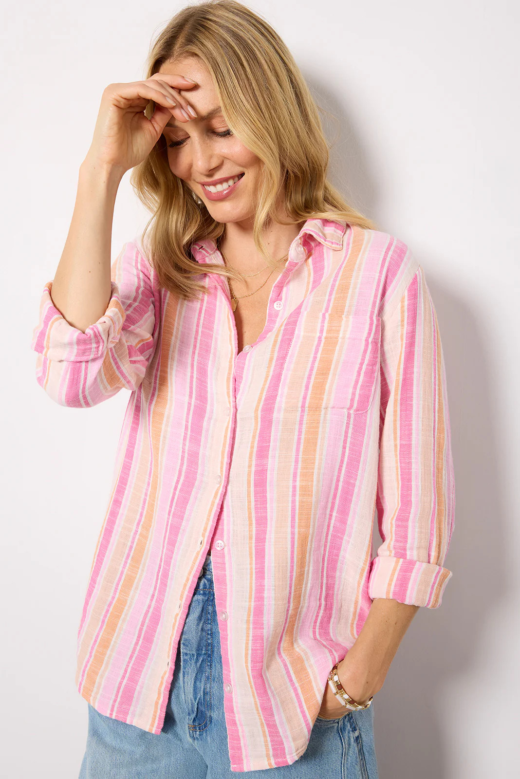 Z SUPPLY Women's Saturdays Stripe Shirt, Size Large, Pink | Evereve