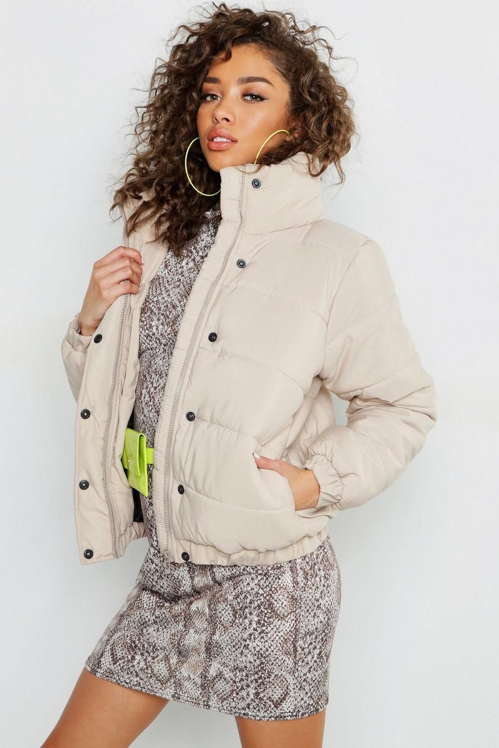 Crop Funnel Neck Padded Jacket | Boohoo.com (US & CA)