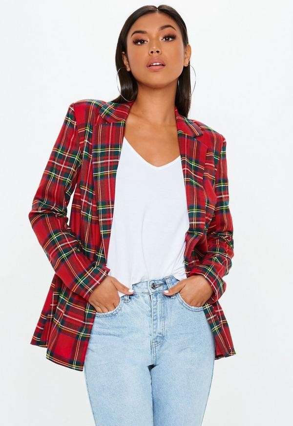 Red Plaid Oversized Blazer | Missguided (US & CA)