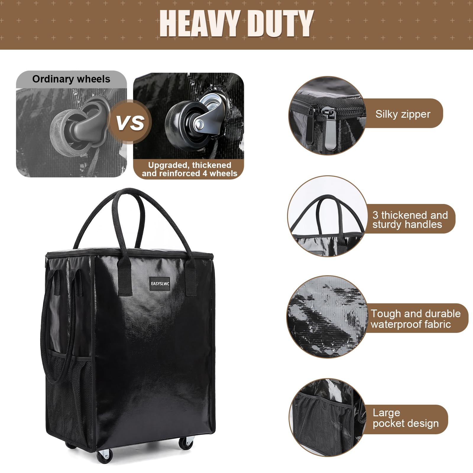 Reusable Hauler Rolling Tote Bag, Collapsible Portable Shopping Cart with Wheels for Groceries, A... | Amazon (US)