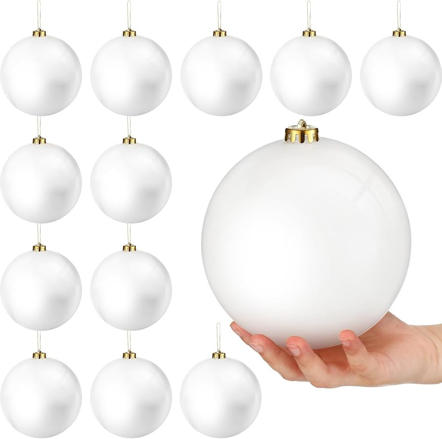 Zubebe 12 Pcs Large Christmas Ball Ornaments, White, 6 Inches | Amazon (US)
