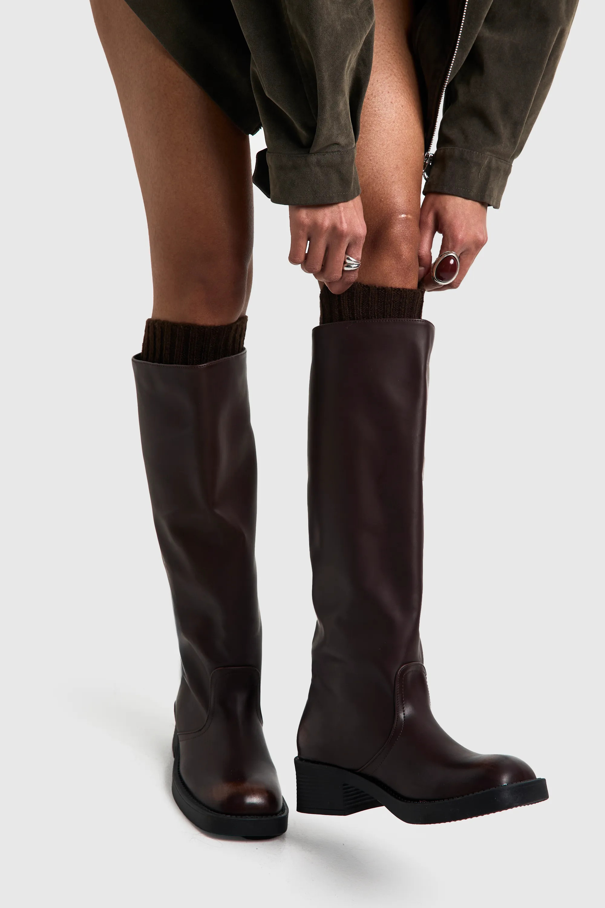 Distressed Column Knee High Boots | Boohoo.com (UK & IE)