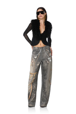 Walker Barrel Pant - Black Grunge Print | ShopAFRM