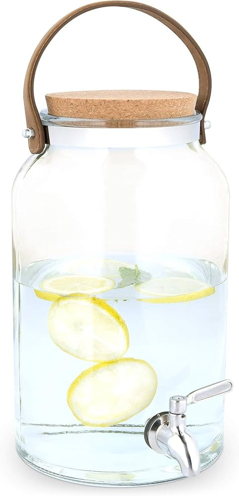 Navaris Beverage Dispenser with Spigot - 1.5 Gallon (5.6L) Glass Drink Jar with Metal Tap, Cork L... | Amazon (US)