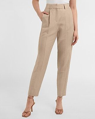 High Waisted Linen-Blend Pleated Ankle Pant | Express