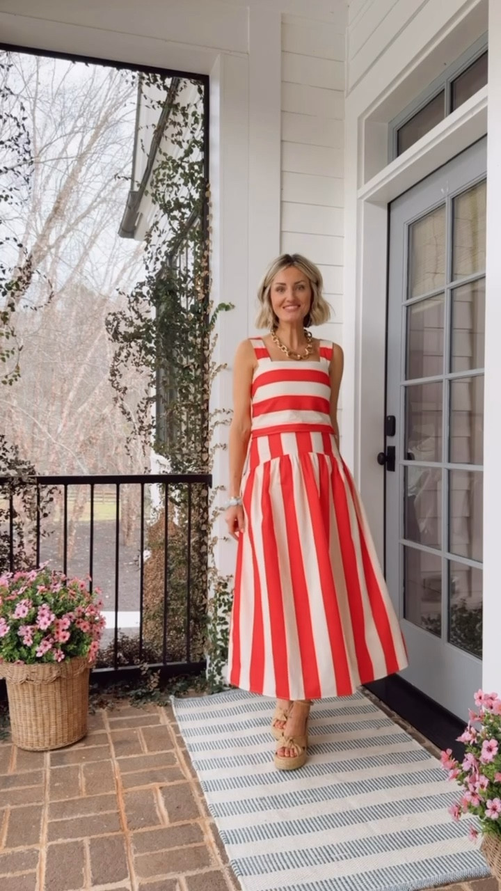 Love this striped matching set for upcoming warm weather! The prettiest shade of poppy red, and can be mixed and matched. This is perfect for vacation! Wearing XS! Loverly Grey, Avara, spring outfit, matching set, resort wear, vacation outfit ideas, maxi stripe skirt set

#LTKSeasonal #LTKootd
