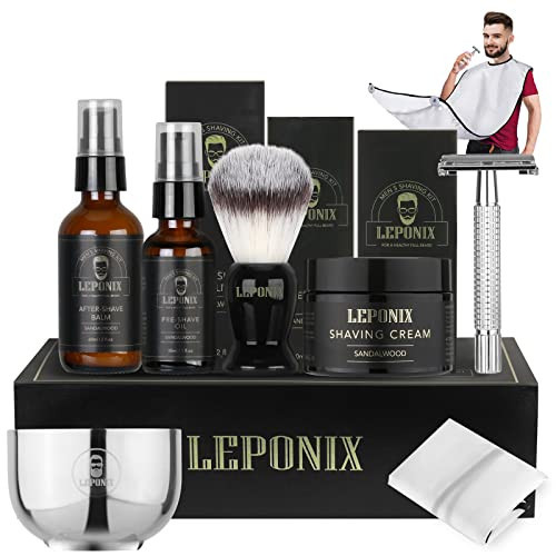 Shaving Kit for Men, Includes Sandalwood Shaving Cream, Mens After Shave Balm, Pre-Shave Oil,Shaving Brush and Bowl, Beard Bib, Aftershave Gift Set for Men Boyfriend Stocking Fillers | Amazon (UK)