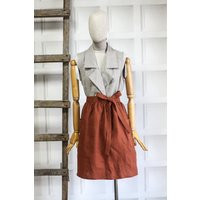 Linen Apron Made From 100% Linen, Rust Linen Bistro Apron, Mustard Red Skirt With Pockets, Redwood Vintage Rustic Half | Etsy (US)