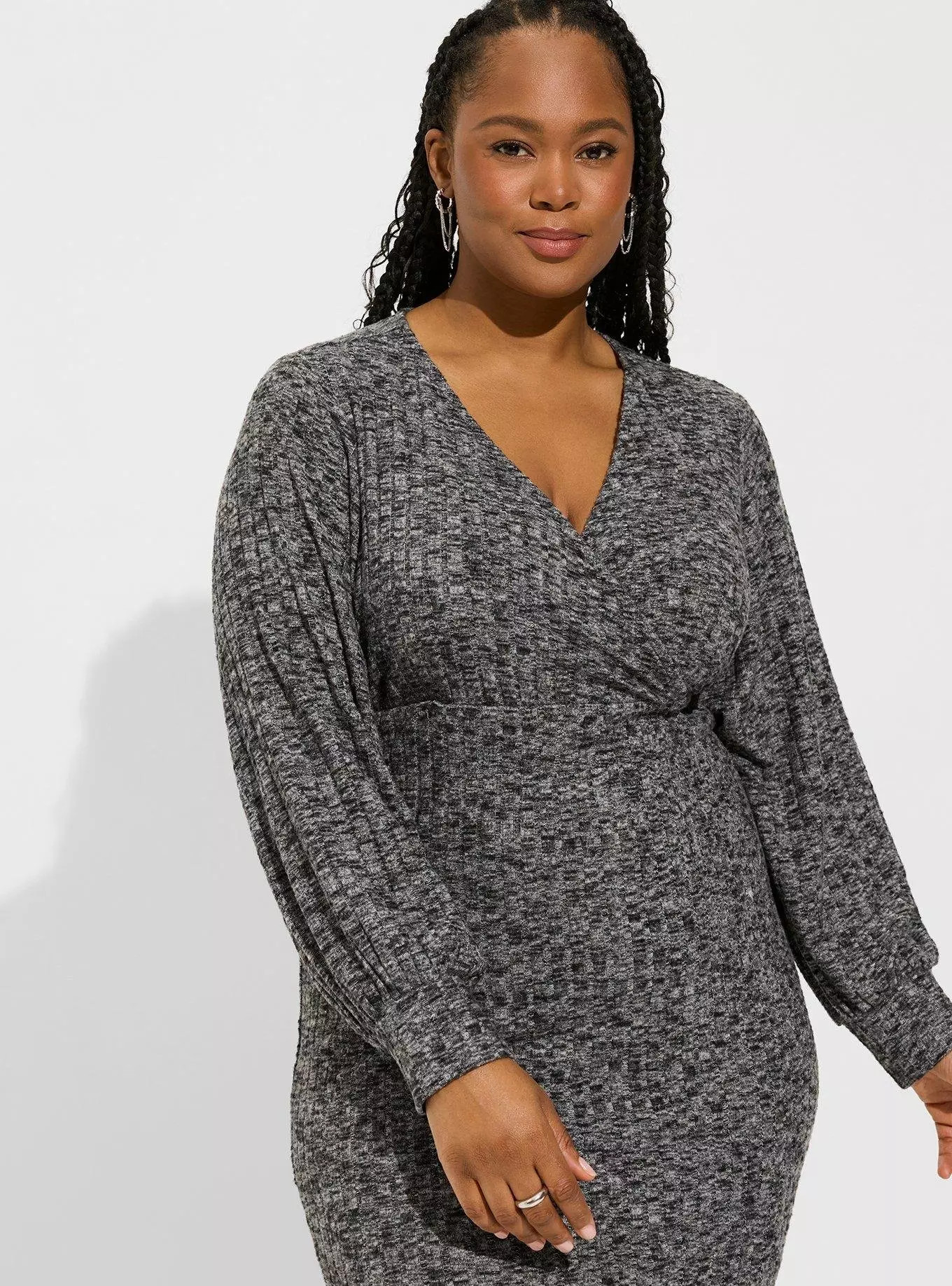 Mini Brushed Rib Hacci Surplice Dress | Torrid (US & Canada)