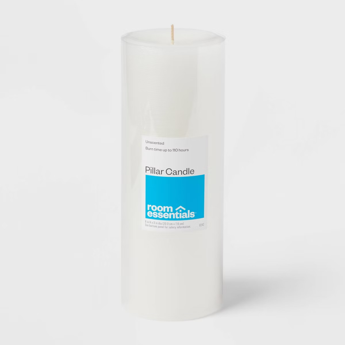 3" x 8" Unscented Candle White - Room Essentials™: Paraffin Wax, 110hr Burn Time, Home Decor | Target