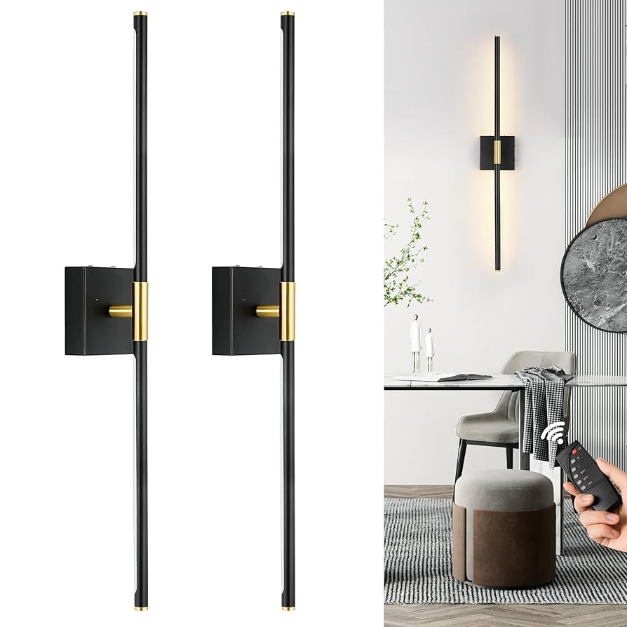 30 Inch Battery Operated Wall Sconces Set of Two, Dimmable Wall Sconces with Remote Control, Blac... | Amazon (US)