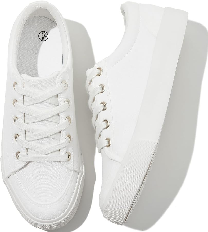 Witwatia Canvas Sneakers for Women Low Top Canvas Shoes Ladies Lace-Up Fashion Sneakers White Ten... | Amazon (US)