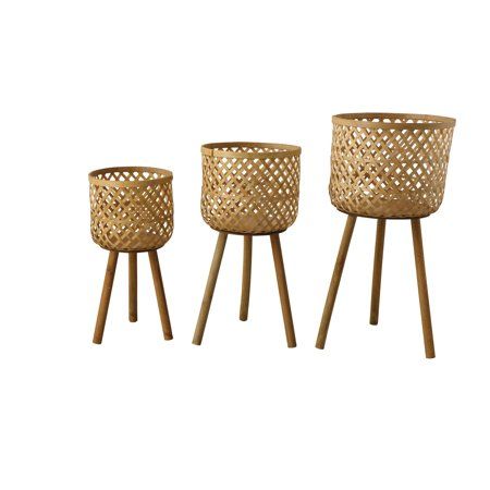 Desert Fields Woven Bamboo Floor Basket with Wood Legs 14.5 x 29.5 Natural | Walmart (US)