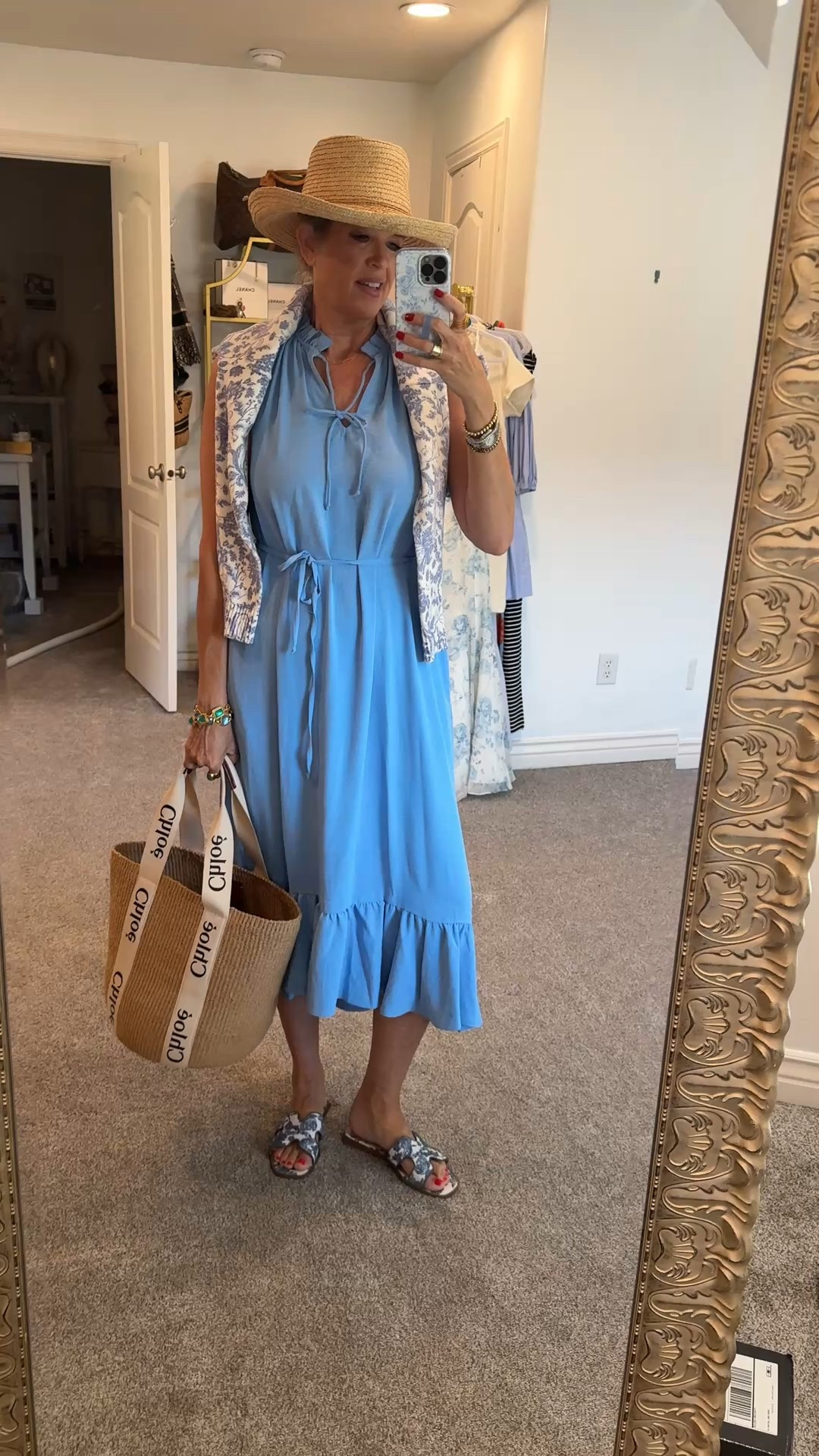 Sale 🚨 Sundress Sunday-
Perfect for Church, Brunch, farmers market …vacation!

Gibsonlook dress Now on major sale under $30. Normally $129
Has pockets, tie waist,
Fits tts and comes in a couple colors. 
I am 5’9 1/2 a size 4 wearing a small 

Other Gibson look items save 10% off with code: DARCY10

The cutest toile sandals $25 tts 

Toile sweater on shoulders loft (Spring) 
Gigi pip straw hat  (linked similar) 

Chloe straw bag large 

Jewlery -Julie Vos 
Two rings
2 bracelets 

Right arm 
Tag watch 
Diamond tennis bracelet 
Tiffany bracelet 

#LTKFindsUnder50 #LTKSummerEdit #LTKSaleAlert