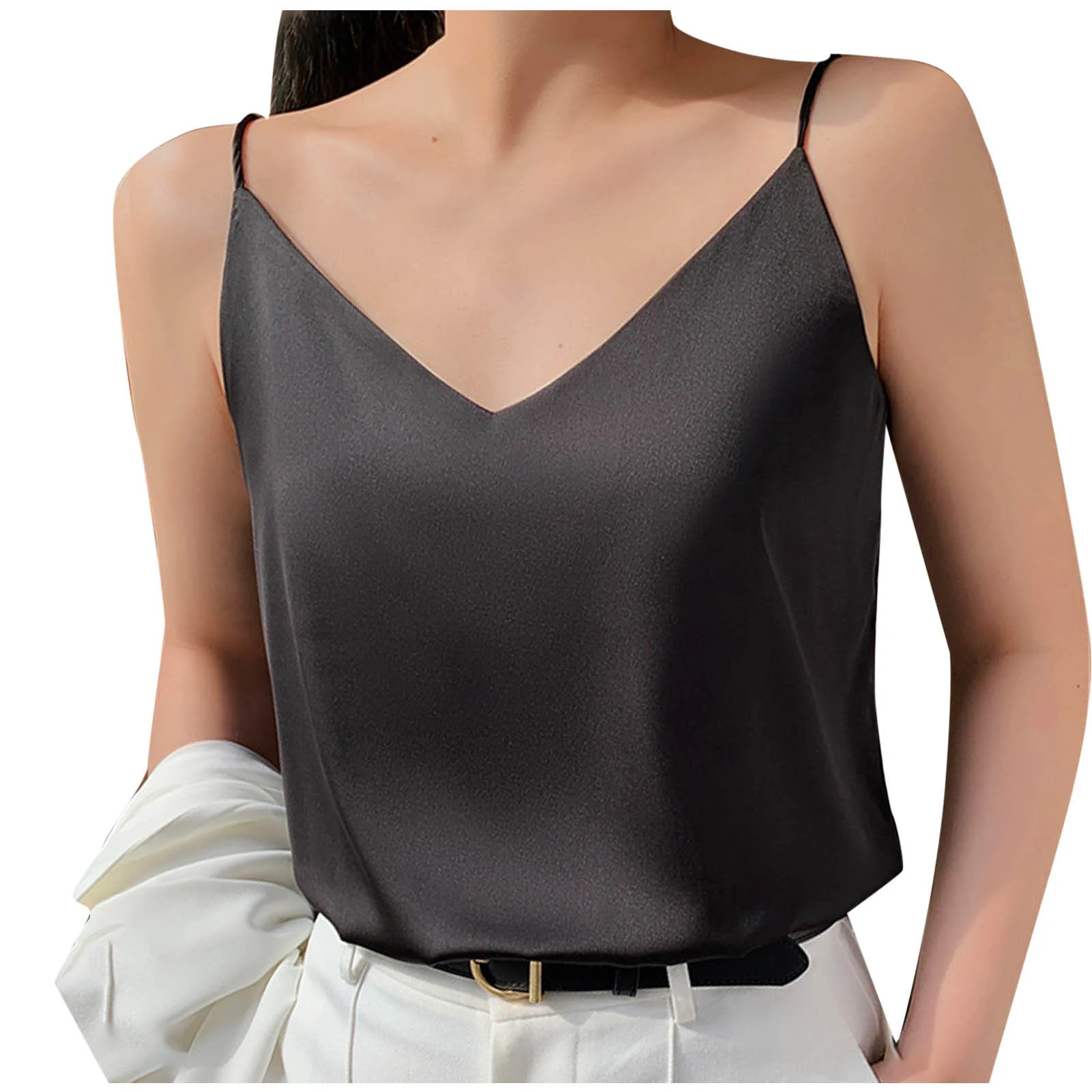 qucoqpe Womens Silk Satin Tank Tops Summer Fashion Casual Camisole V Neck Sleeveless Tops Soft Li... | Walmart (US)