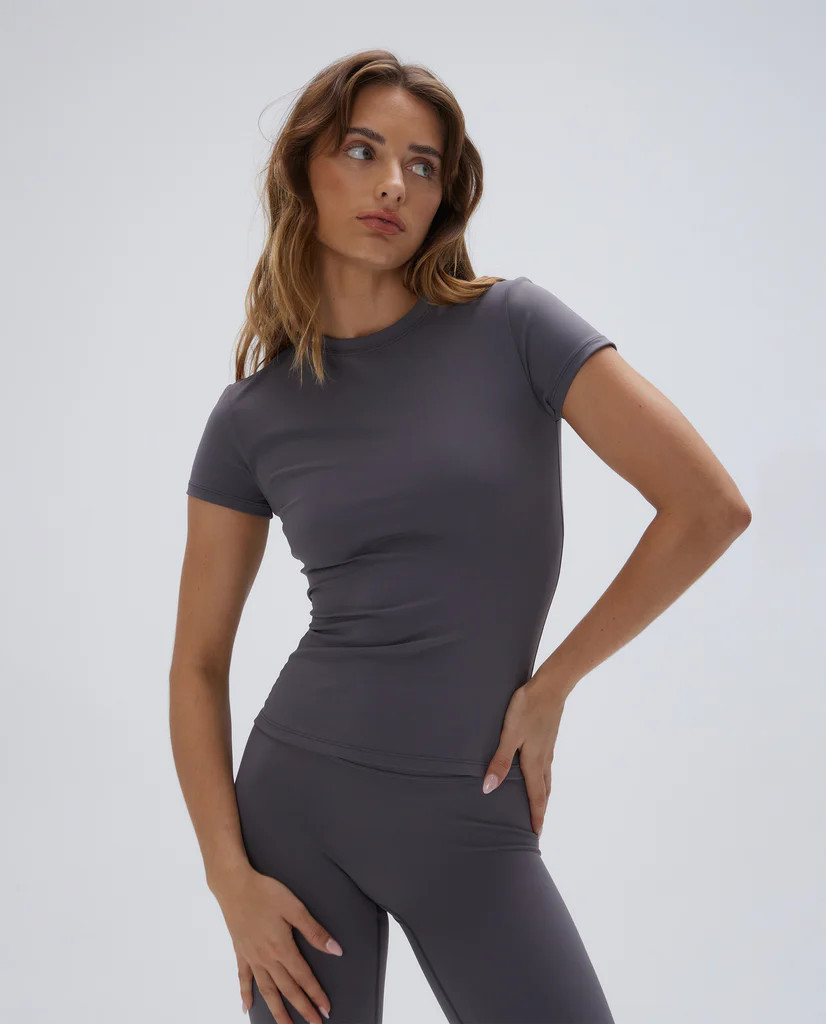 Ultimate Short Sleeve Longline Top - Dark Grey | Adanola UK