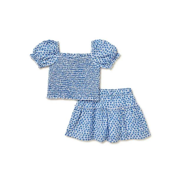 Design History Toddler Girl Puff Sleeve Seersucker Top & Skirt, Sizes 2T-5T | Walmart (US)