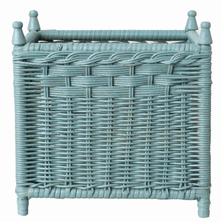 Square Cornflower Blue Wicker Box Planter | The Enchanted Home