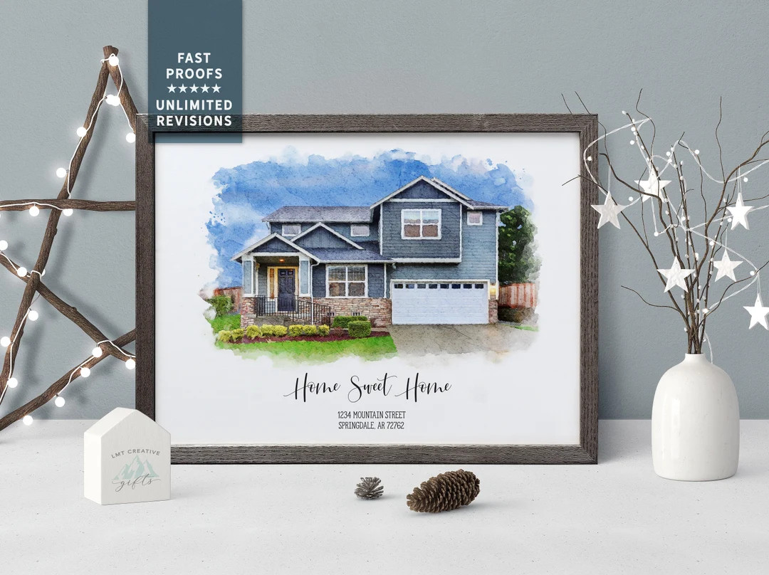 House Portrait, Personalized Home Gift, Gift for Home, Gift for Her, Christmas Gift, Home Decor, ... | Etsy (US)