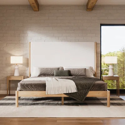 Ardin Tall Boucle Headboard Solid Wood Bed | Wayfair North America