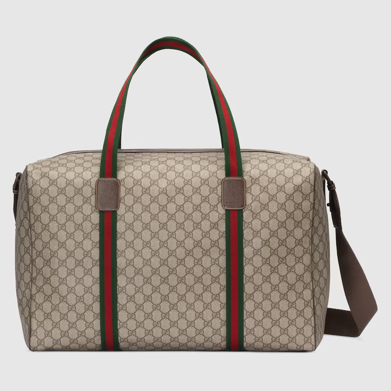 GUCCI Large Duffle Bag With Web, Beige, GG Canvas | Gucci (US)