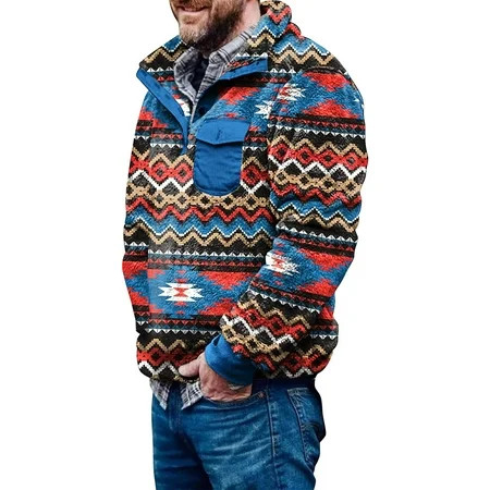 Moossy Mens Aztec Fleece Jackets Fuzzy Sherpa Sweatshirts Button Down Pullover Sweaters Western Vint | Walmart (US)