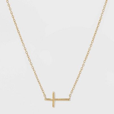 Sterling Silver Horizontal Cross Station Necklace - Gold | Target