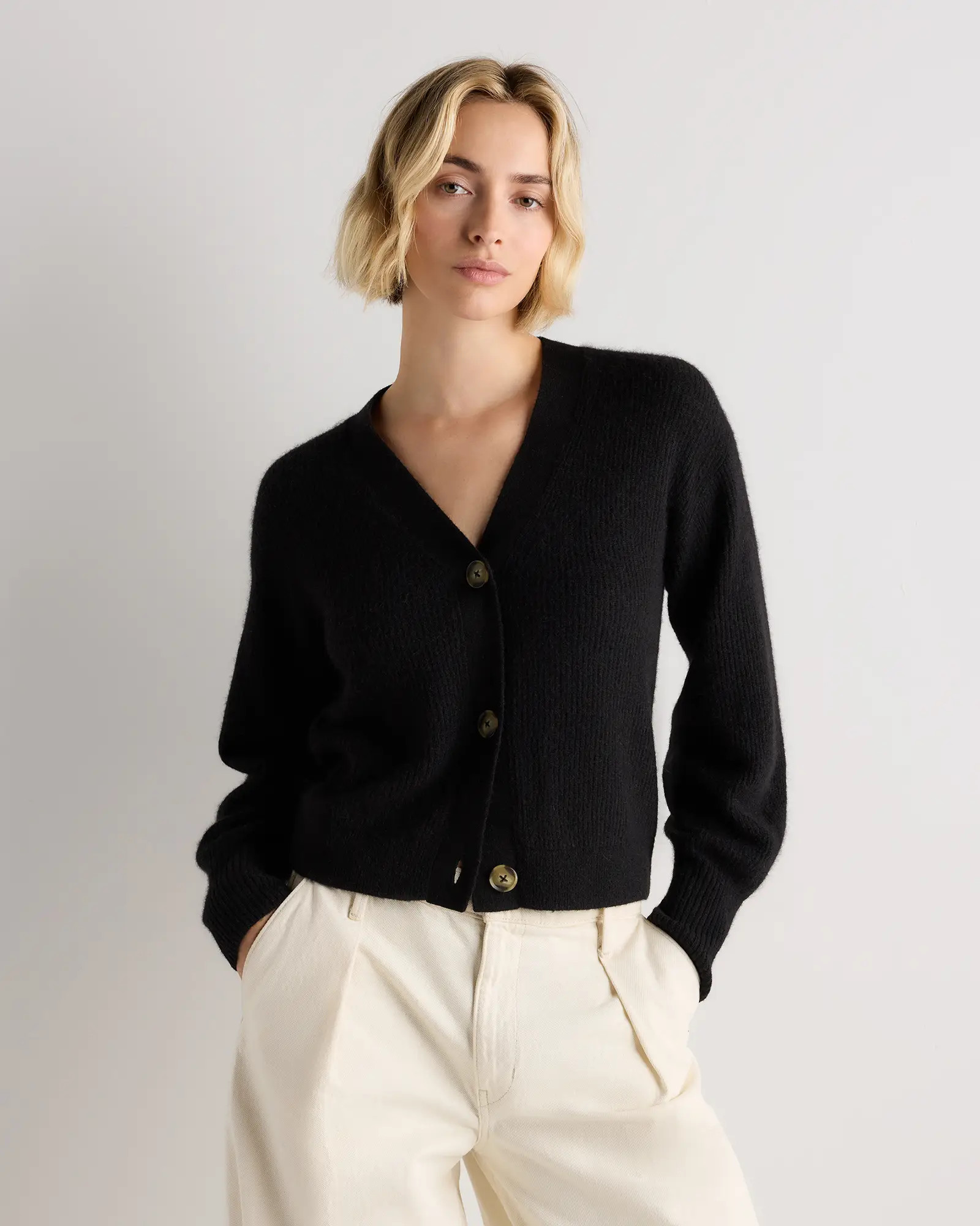 Lightweight Baby Alpaca Cropped V Neck Cardigan | Quince