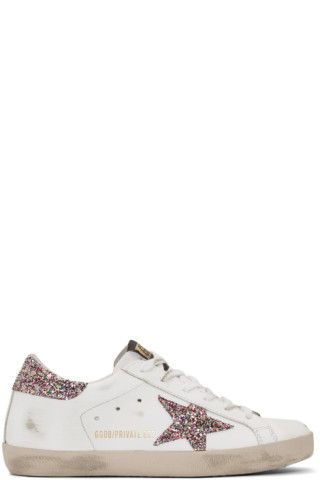 SSENSE Exclusive White Glitter Superstar Sneakers | SSENSE 