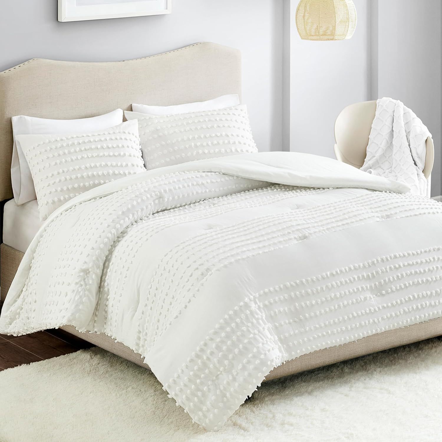 Comfort Spaces Cotton Comforter Set Jacquard Pom-Pom Tufts Design, Down Alternative, All Season M... | Amazon (US)