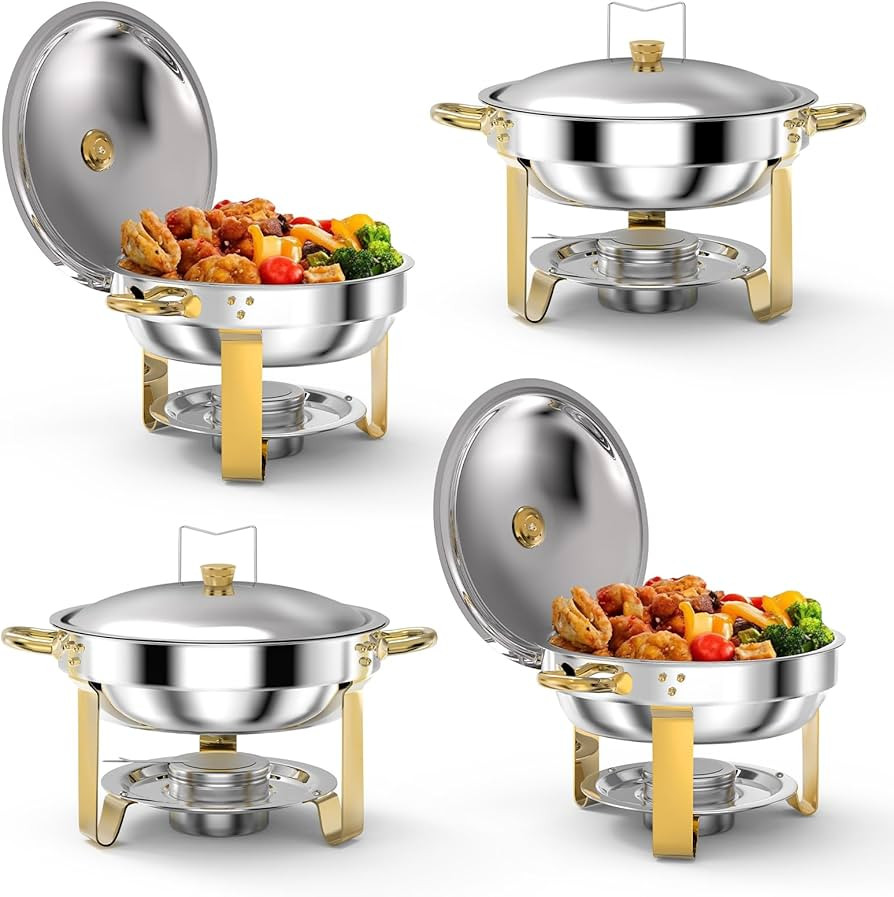Chafing Dishes for Buffet Set of 4, 5QT Round Chafing Dishes for Buffet with Lids, Stainless Stee... | Amazon (US)