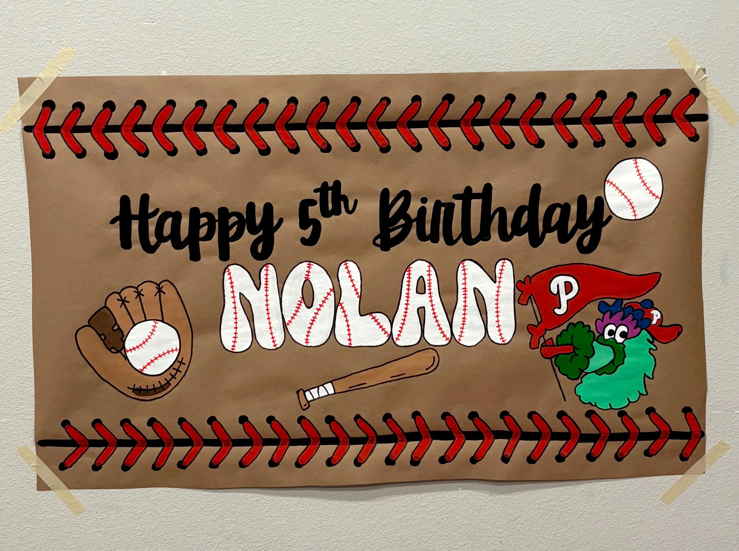 Custom Hand-Painted Baseball Birthday Banner, Brown Kraft Paper Party Decor | Etsy (Global)