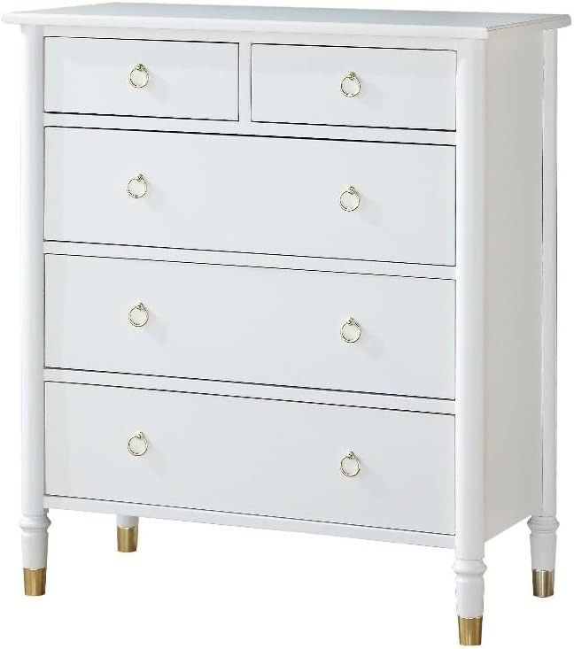 Comfort Pointe Jillian White Wood Five-Drawer Modern Style Chest | Amazon (US)