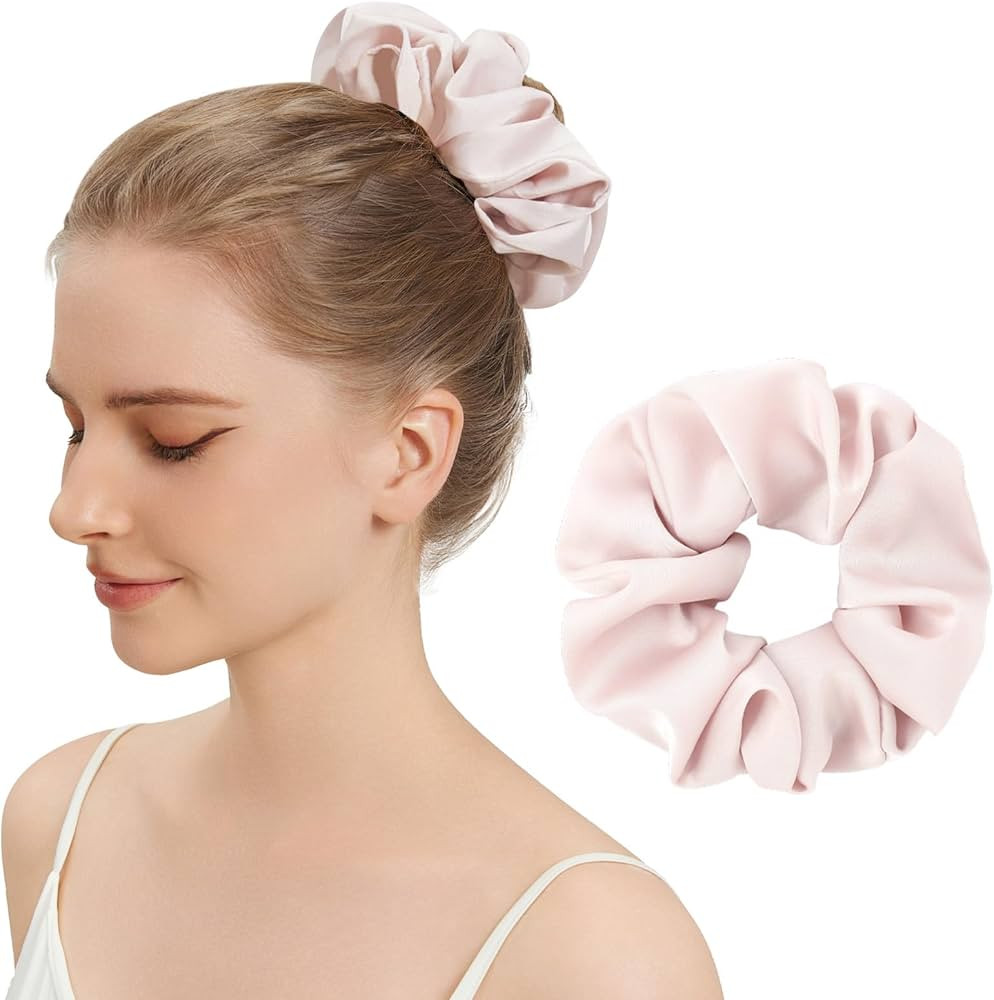 Silk Scrunchies for Women, 100% Mulberry Silk Hair Ties, Extra Large Scrunchie for Sleep, No Dama... | Amazon (US)