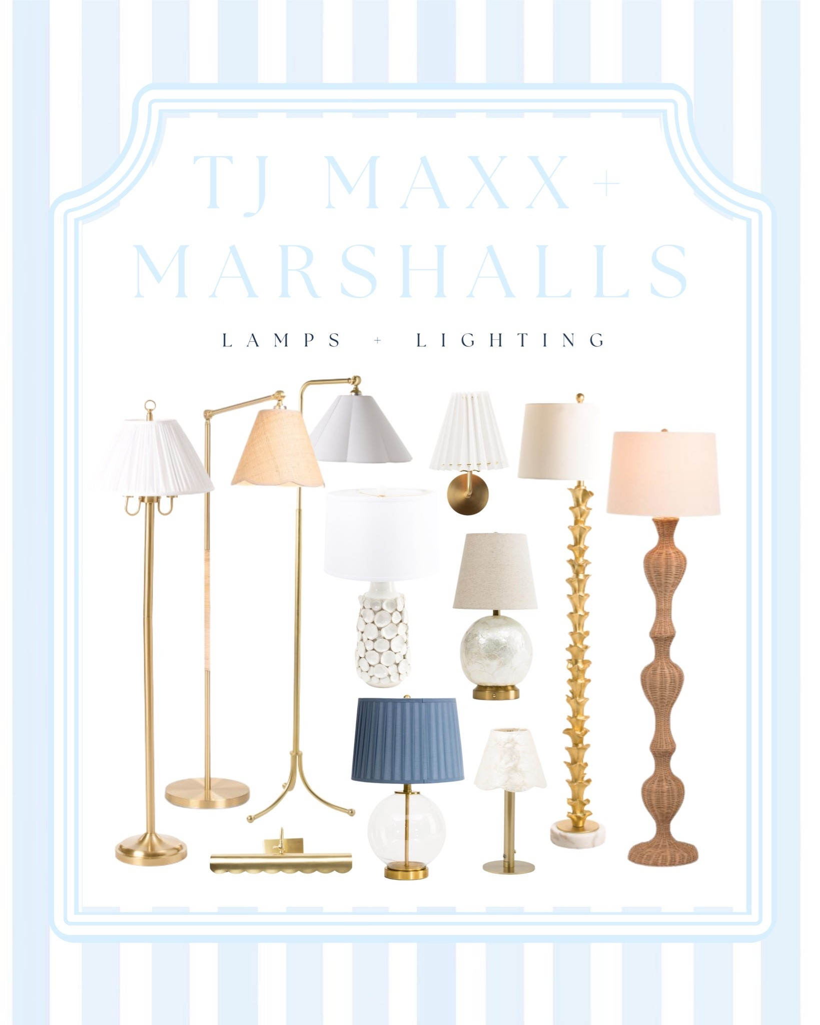TJ Maxx + Marshalls LAMPS & LIGHTING 🕯️✨ So many good finds lately! If you’re looking for affordable home decor, coastal lighting, designer-inspired lamps, and Serena & Lily-inspired pieces, this is your sign to check the lighting aisle. 🤍

From rattan table lamps + woven shades to brass floor lamps, coastal-inspired lighting, pleated lampshades, blue lamps & statement lamps, these are such an easy way to make a room feel more elevated without the designer price tag.

I’m sharing some of my favorite TJ Maxx and Marshalls home decor finds here—perfect for a coastal, modern coastal, grandmillennial or traditional home. 🌴🤍

SHOP MY FINDS + SIMILAR LOOKS → linked here on LTK! 🛍️

#TJMaxxFinds #MarshallsFinds #TJMaxxHome #MarshallsHome #HomeDecorFinds #AffordableHomeDecor #CoastalHomeDecor #ModernCoastalDecor #CoastalDecor #DesignerLookForLess #DesignerInspired #TableLamps #FloorLamps #Lighting #HomeLighting #RattanDecor #CoastalLighting #GrandmillennialHome #LTKFinds


@TJ Maxx @Marshalls

#LTKHome #LTKHome #LTKSaleAlert