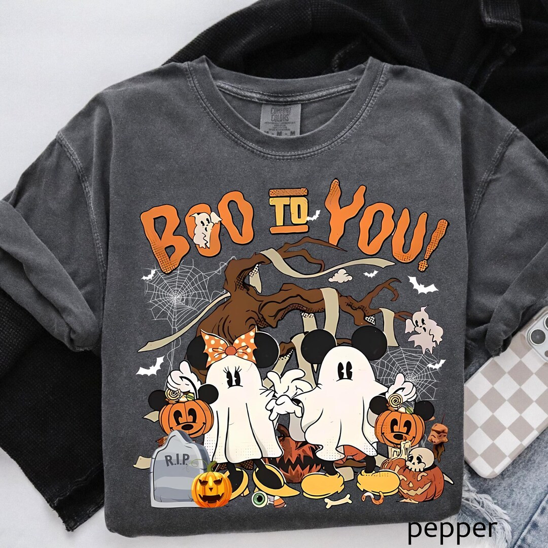 Comfort Colors© Mickey Minnie Halloween Shirt Boo to You Ghost Pumpkin Shirt Retro Spooky Season... | Etsy (US)