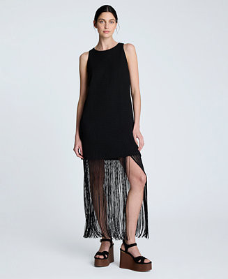 Women's Fringe-Hem Mini Sleeveless Shift Dress | Macy's